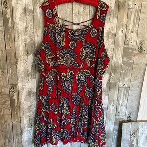 Maurices red and blue floral sleeveless swing dress plus size 2X